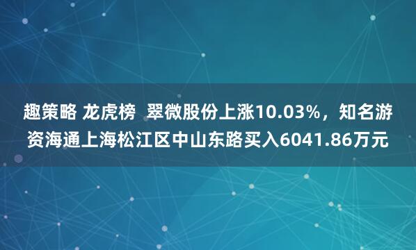 趣策略 龙虎榜  翠微股份上涨10.03%，知名游资海通上海松江区中山东路买入6041.86万元