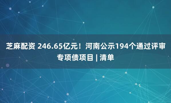 芝麻配资 246.65亿元！河南公示194个通过评审专项债项目 | 清单